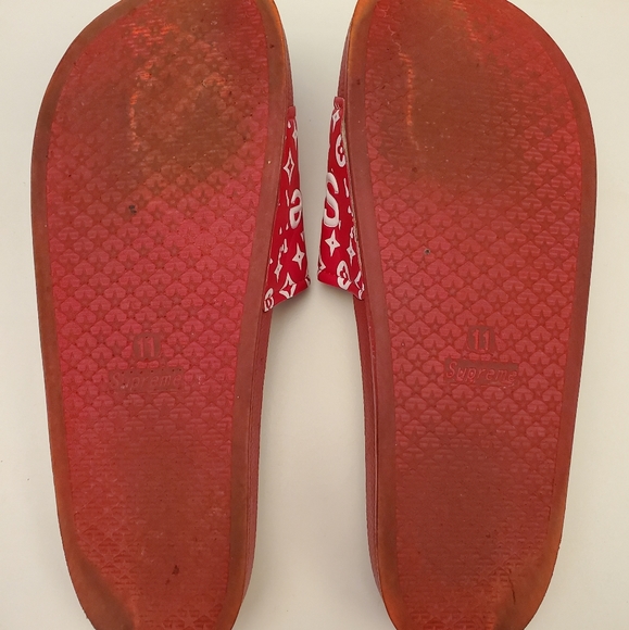 Supreme Sandals Red White Logo Slides Size 11 - Picture 4 of 5